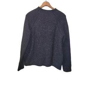 Vince Black Wool Silk Cashmere Blend Marled Knit Raglan Sleeve Sweater Small